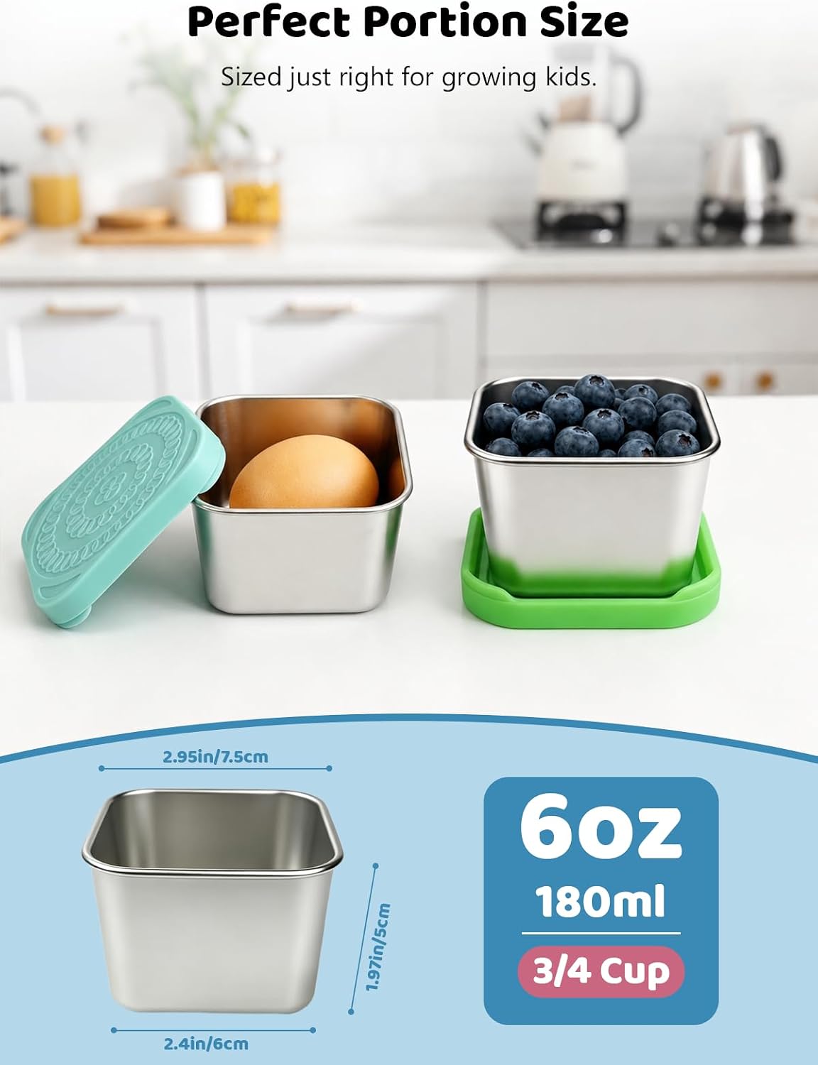 HTEVW 6 Pack Stainless Steel Snack Containers for Kids, 6 oz Food Container