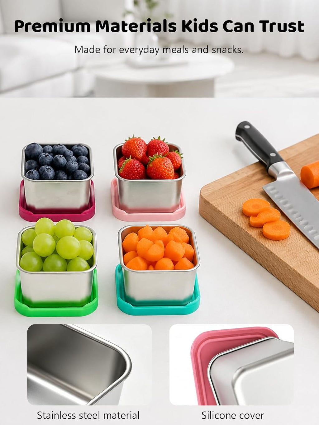 HTEVW 6 Pack Stainless Steel Snack Containers for Kids, 6 oz Food Container