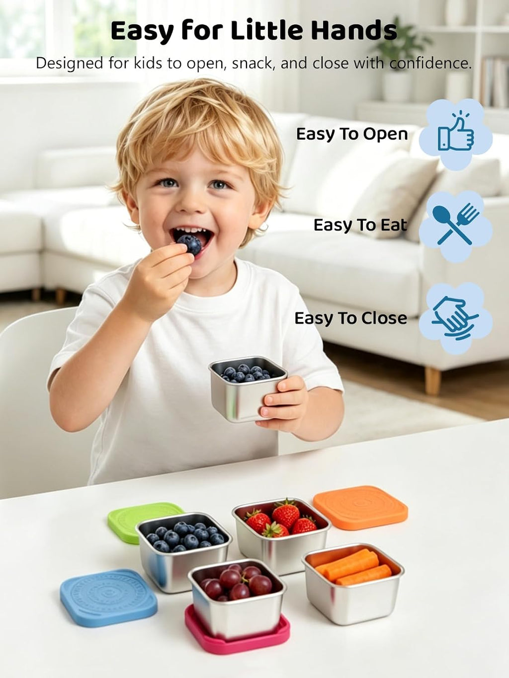 HTEVW 6 Pack Stainless Steel Snack Containers for Kids, 6 oz Food Container